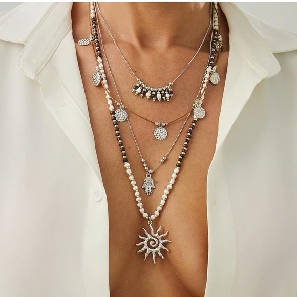 Free People Jewelry - New! BOHO Sun Coin Charms Layered Necklace (3023) NWOT